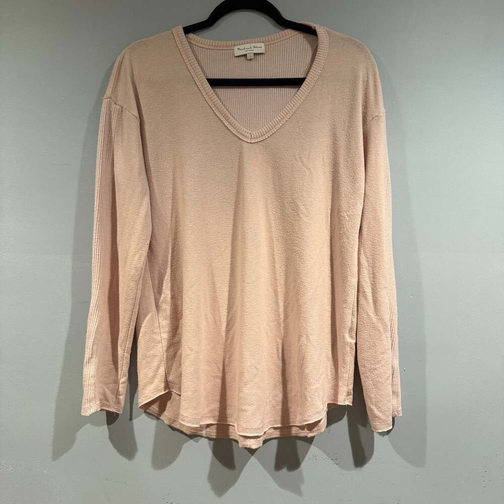 Michael Stars Los Angeles V-Neck Top Women’s Pink Blush Long Sleeve Made in USA